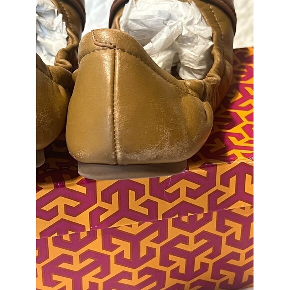 TORY BURCH Ambrose Ballet Flats Leather Camel Brown Gold Buckle Women's Size 7 B - Picture 4 of 12